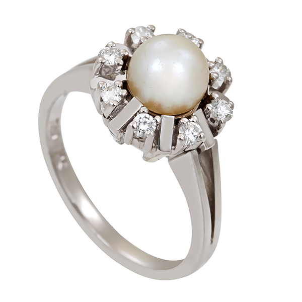 Ring, 18K, Weißgold, Perle, Brillanten