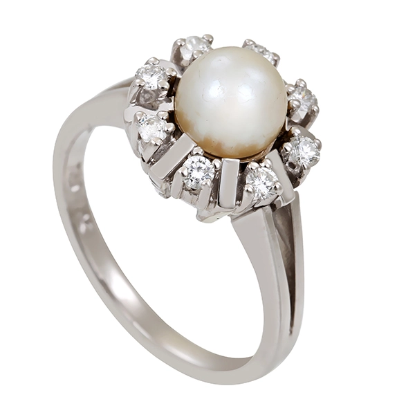 Ring, 18K, Weißgold, Perle, Brillanten