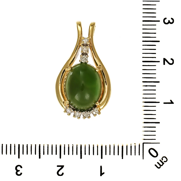 Anhänger, 8K, Gelb-/Weißgold, Nephrit, Diamant