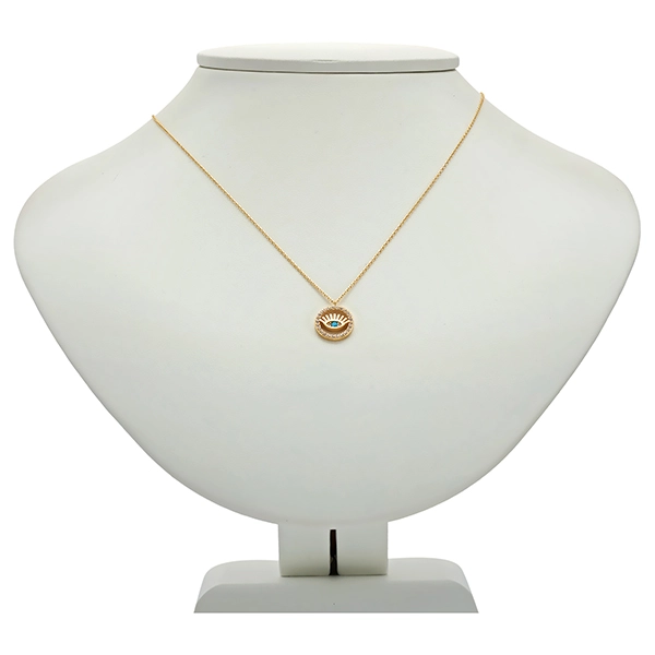 Collier, 14K, Gelbgold, Zirkonia, Türkis