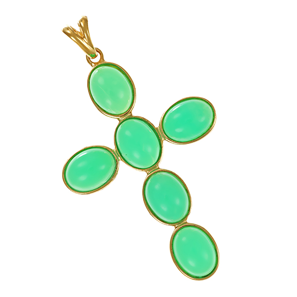 Kreuz, 9K, Gelbgold, Chrysoprase
