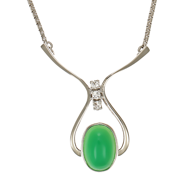 Collier, 8K, Weißgold, Jade, Zirkonia