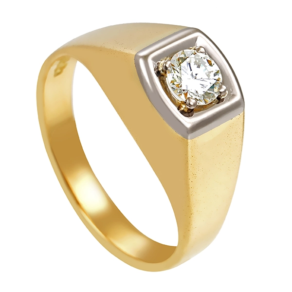 Herrenring, 18K, Weiß-/Gelbgold, Brillant, 0,48 ct