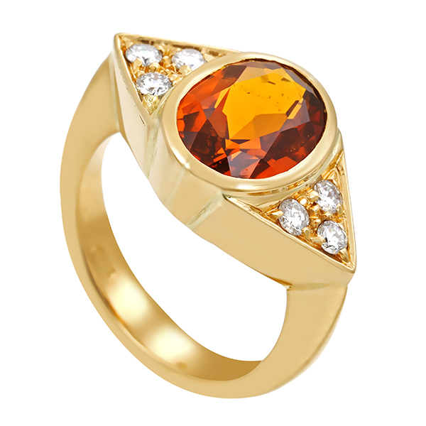 Ring, 18K, Gelbgold, Citrin, Brillant