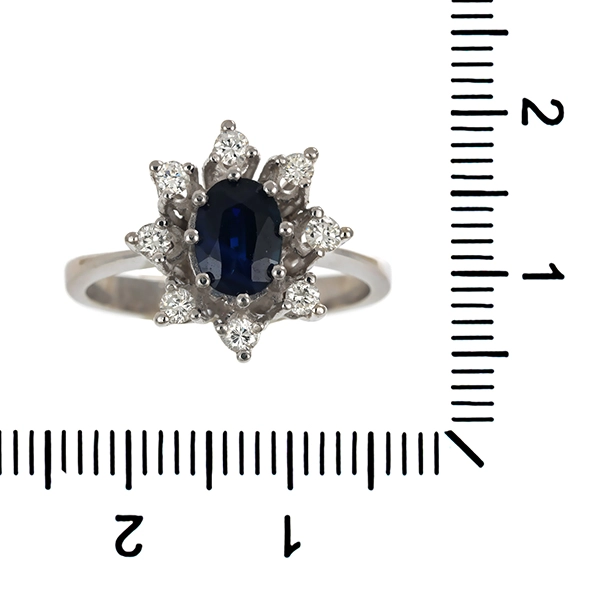 Ring, 14K, Weißgold, Saphir, Brillanten