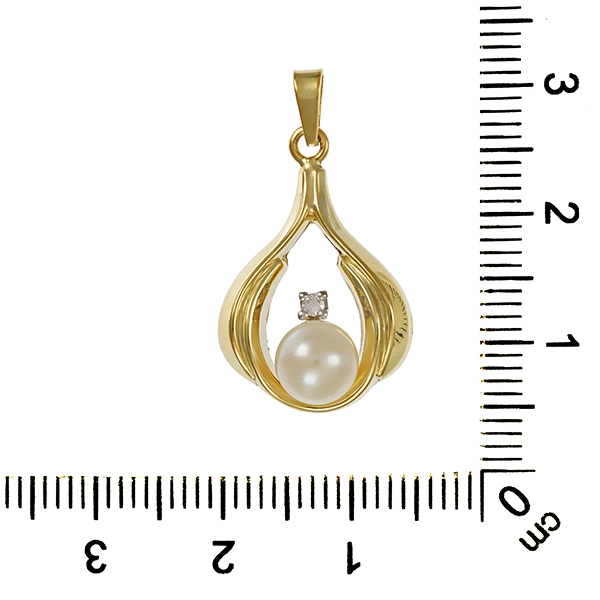 Anhänger, 14K, Gelb-/Weißgold, Perle, Diamant