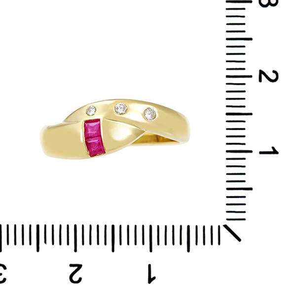 Ring, 14K, Gelbgold, Rubine, Brillanten