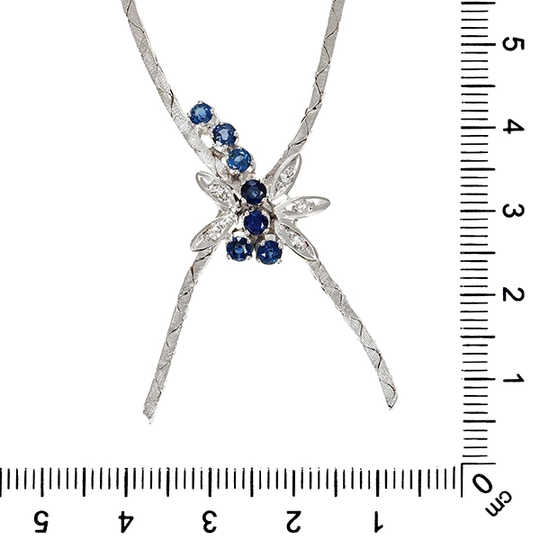 Collier, 18K, Weißgold, Saphire, Diamanten