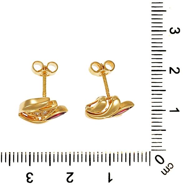 Ohrstecker, 18K, Gelbgold, Rubine, Diamanten
