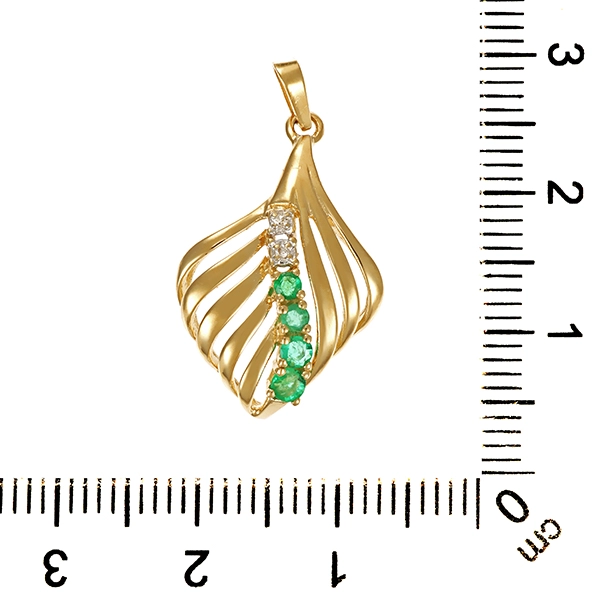 Anhänger, 14K, Gelbgold, Diamanten, Smaragde