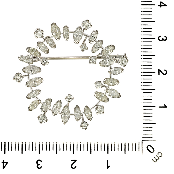 Brosche, 18K, Weißgold, Brillanten, Diamanten