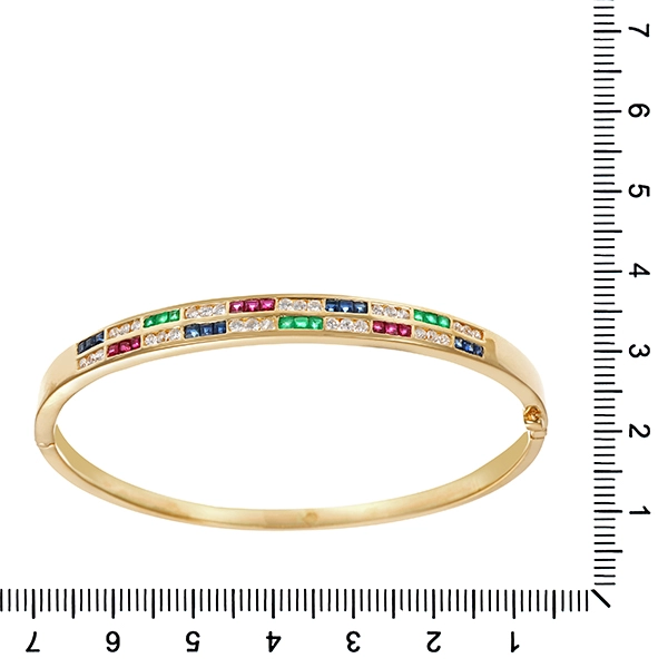 Armreif, 14K, Gelbgold, Rubin, Saphir, Smaragd, Zirkonia