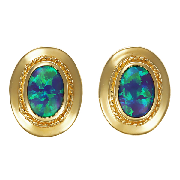 Ohrstecker, 14K, Gelbgold, synthetische Opale