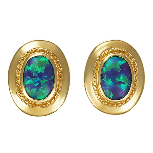 Ohrstecker, 14K, Gelbgold, synthetische Opale