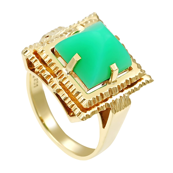 Ring, 14K, Gelbgold, Chrysopras