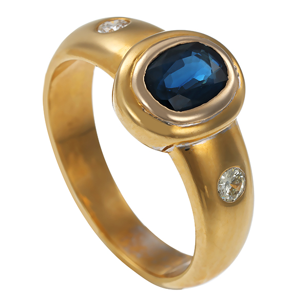 Ring, 18K, Gelbgold, Saphir, Brillant