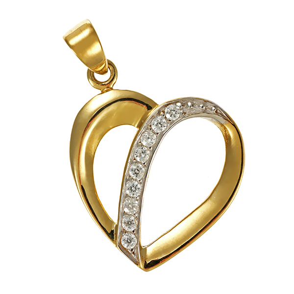 Anhänger, 8K, Gelb-/Weißgold, Zirkonia, Herz