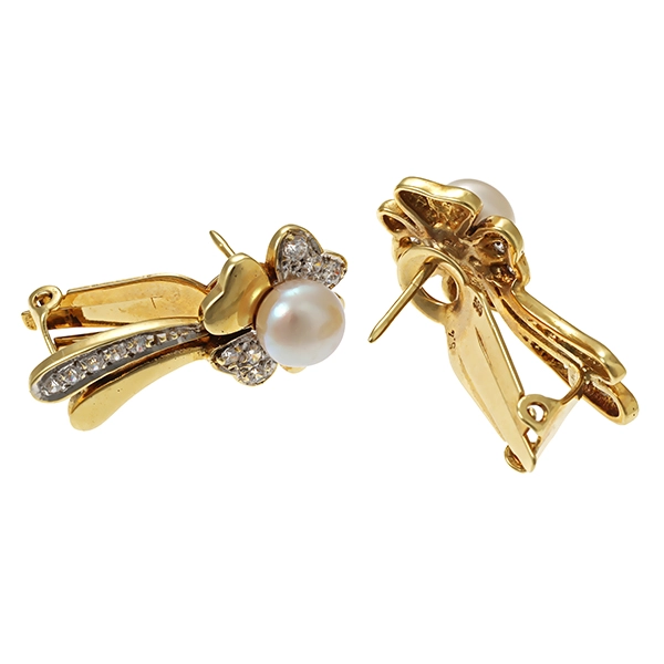 Clip-Stecker, 14K, Gelb-/Weißgold, Zirkonia, Perlen