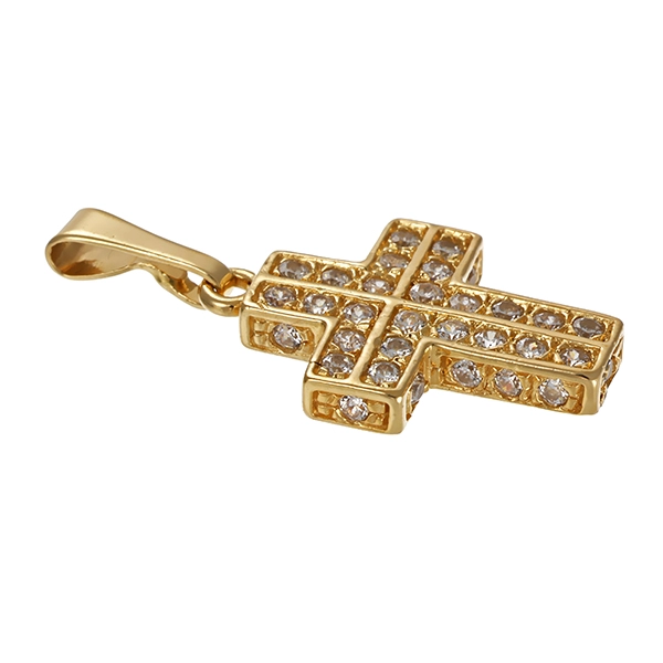 Anhänger, 14K, Gelbgold, Zirkonia, Kreuz