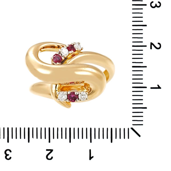 Ring, 18K, Gelb-/Weißgold, Rubine, Brillanten