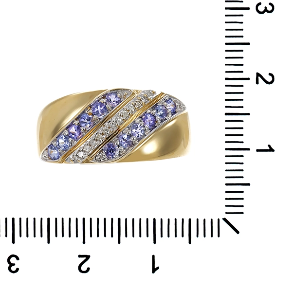 Ring, 9K, Gelbgold, Tansanit, Diamant