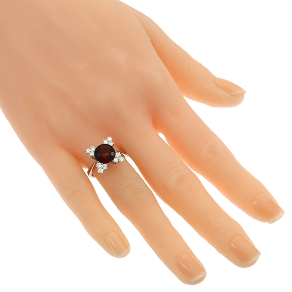 Ring, 14K, Weißgold, Granat, Brillanten
