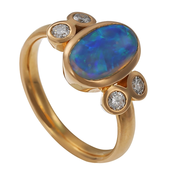 Ring, 18K, Gelbgold, Brillant, Opal