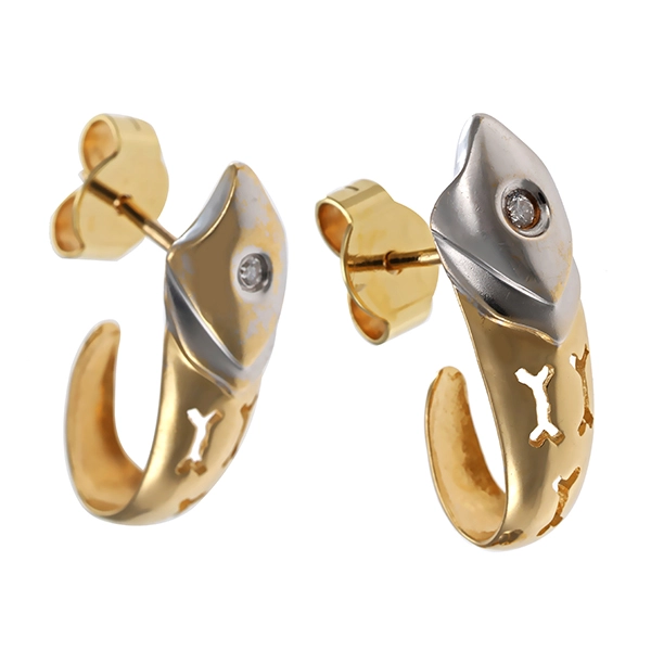 Steckcreolen, 14K, Gelb-/Weißgold, Brillanten