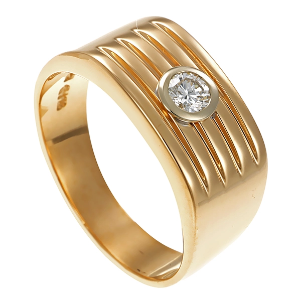 Herrenring, 14K, Gelb-/Weißgold, Brillant 0,22 ct