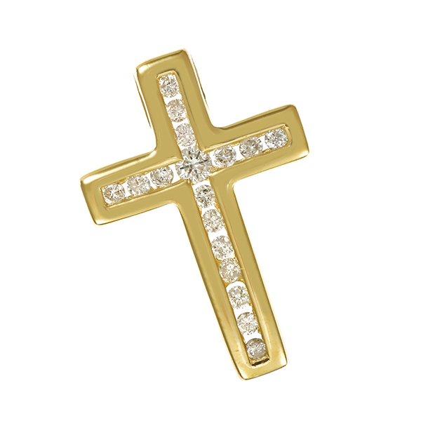 Anhänger, 14K, Gelbgold, Brillanten, Kreuz