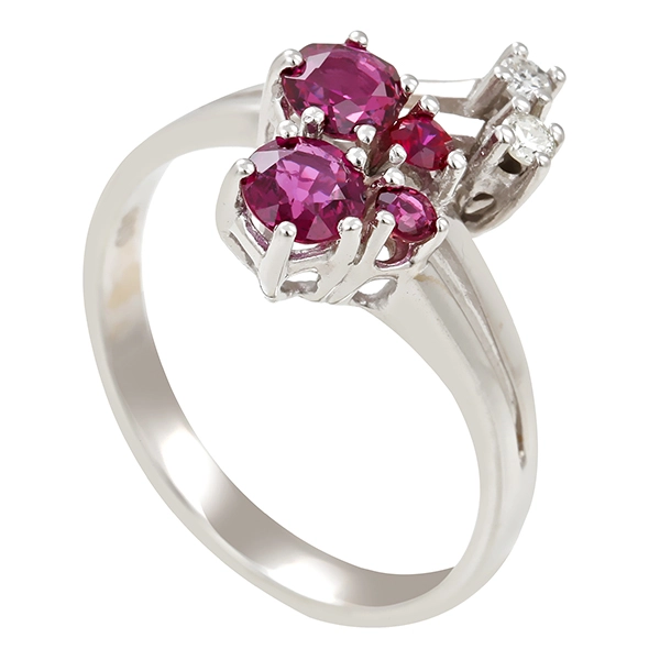 Ring, 14K, Weißgold, Rubine, Brillanten