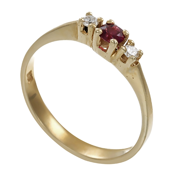 Ring, 14K, Gelbgold, Rubin, Brillant
