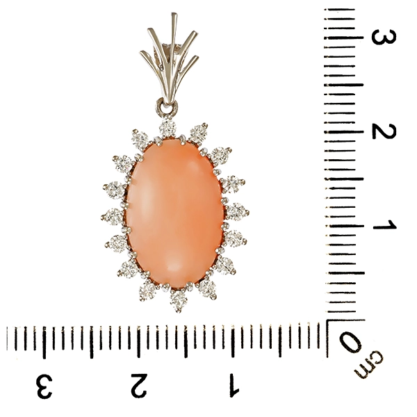 Anhänger, 14K, Weißgold, Engelshautkoralle, Brillanten