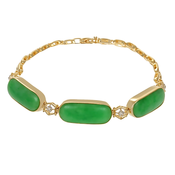 Armband, 14K, Gelbgold, Jade, Brillant