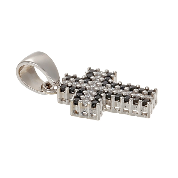 Anhänger, 14K, Weißgold, Zirkonia, Kreuz