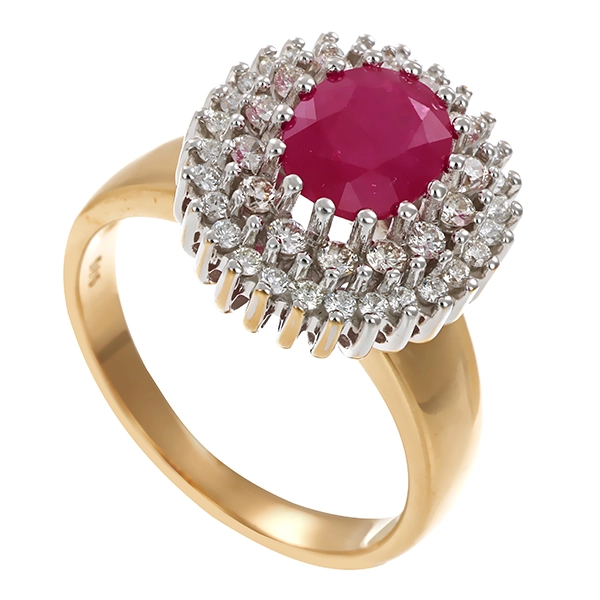 Ring, 14K, Gelb-/Weißgold, Rubin, Brillant