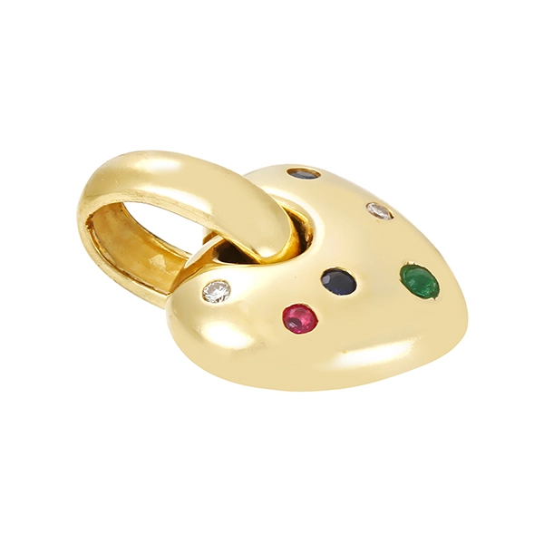 Anhänger, 14K, Gelbgold, Rubin, Saphir, Smaragd, Brillant