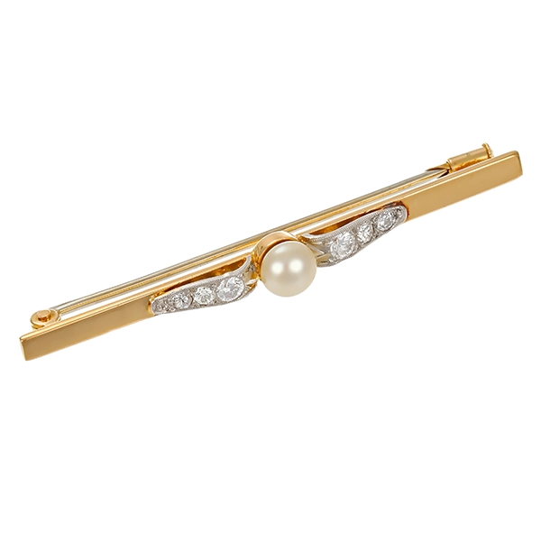 Brosche, 14K, Gelb-/Weißgold, Perle, Brillanten