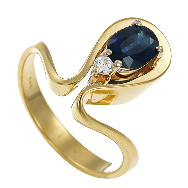 Ring, 14K, Gelbgold, Brillant, Saphir