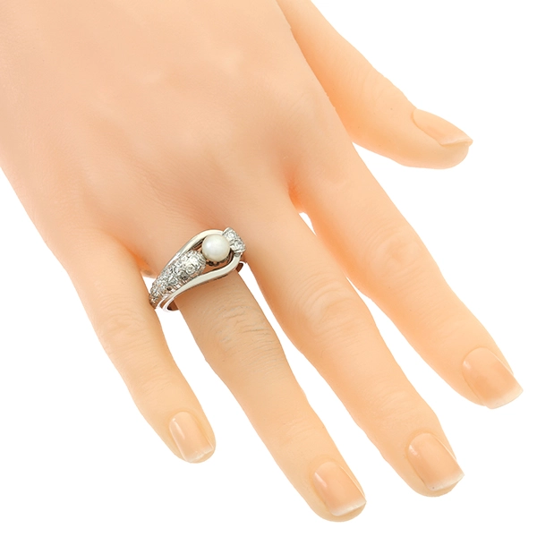 Ring, 14K, Weißgold, Perlen, Diamanten