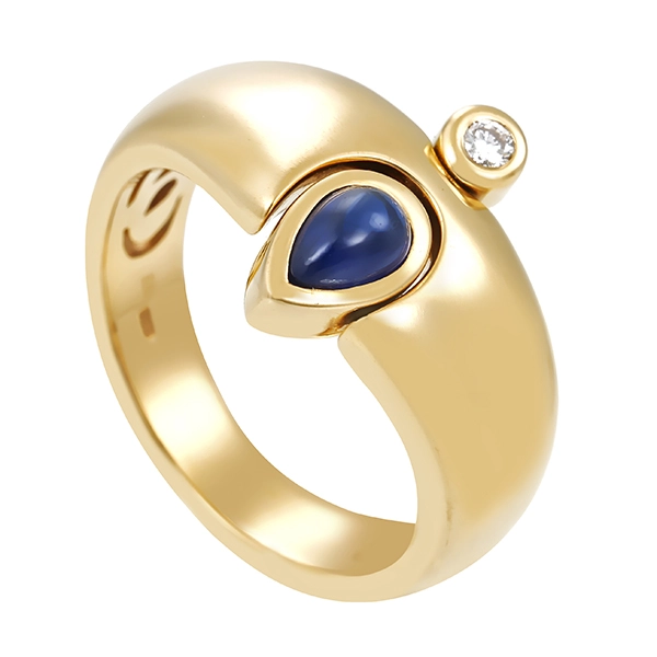 Ring, 14K, Gelbgold, Saphir, Brillanten
