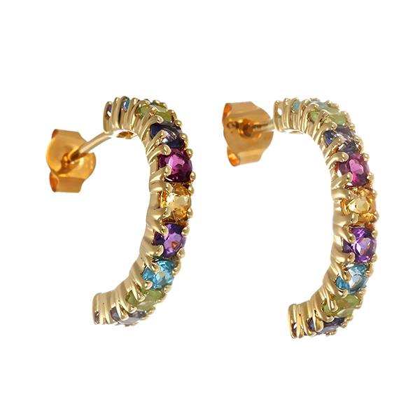 Steckcreolen, 9K, Gelbgold, diverse Edelsteine