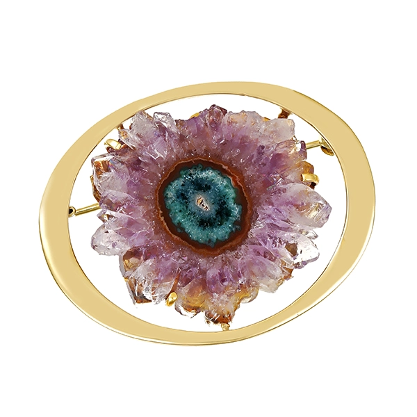 Brosche, 14K, Gelbgold, Quarz