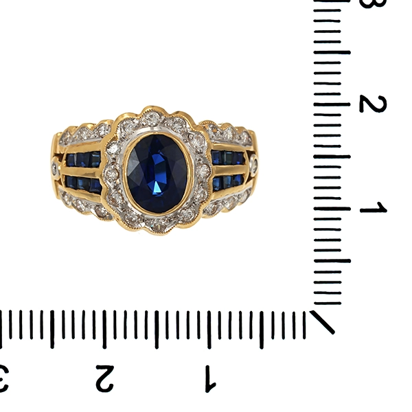 Ring, 18K, Gelbgold, Saphire, Brillanten