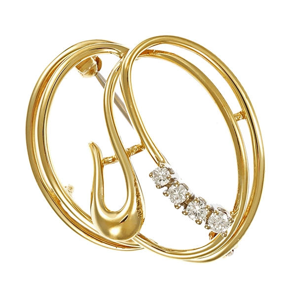 Brosche, 14K, Gelbgold, Brillanten 0,14 ct