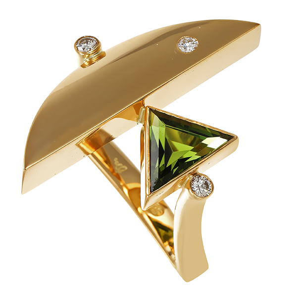Ring, 14K, Gelbgold, Turmalin, Brillanten