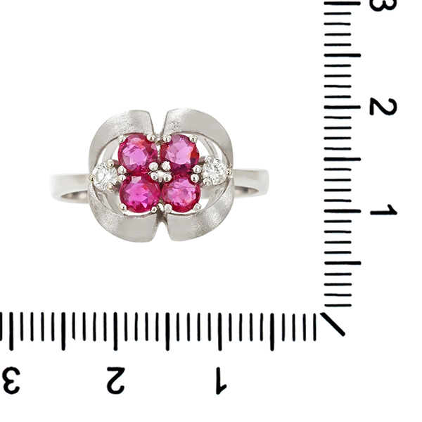 Ring, 14K, Weißgold, Brillant, Rubin