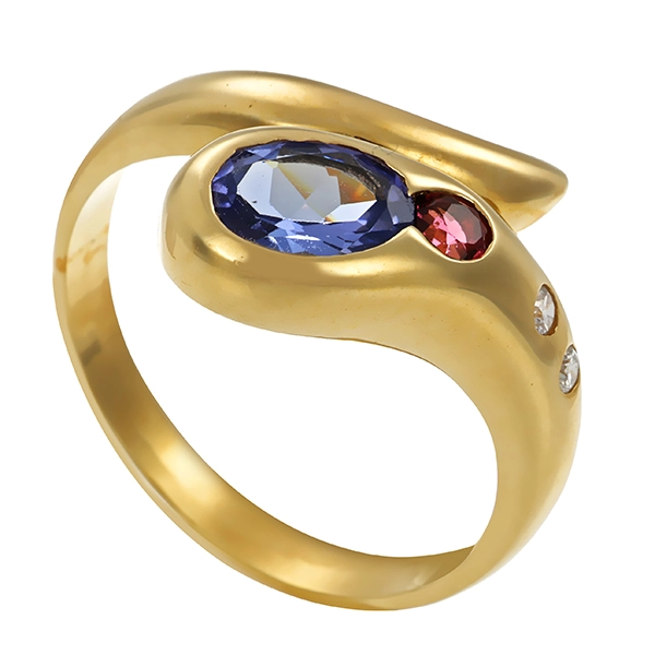 Ring, 14K, Gelbgold, Brillanten, Tansanit, Turmalin