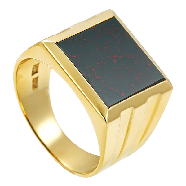 Herrenring, 14K, Gelbgold, Heliotrop