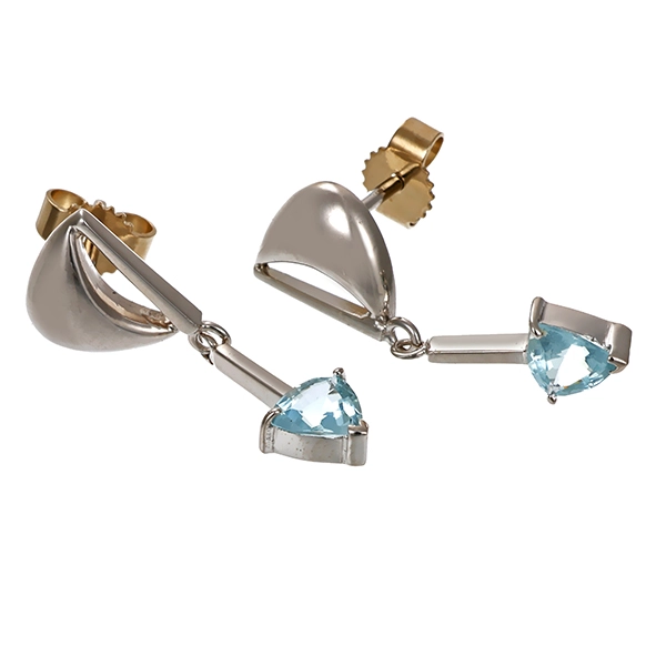 Ohrringe, 14K, Weißgold, Topas blau